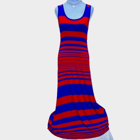 Purple + Red Color Block Stripes Maxi Dress Size 6 - Picture 1 of 9